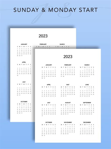 2023 Year Calendar Printable Year At A Glance Desk Calendar Etsy België