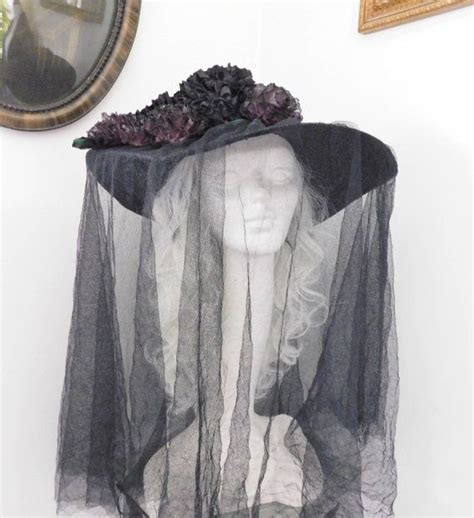 Black Mourning Hat Veil Ribbon Flowers With Images Victorian Hats