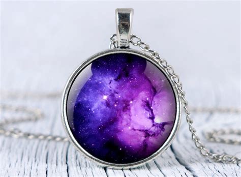 Galaxy Necklace Purple Nebula Pendant Space Necklace Universe Etsy