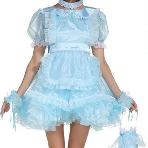 sissy girl maid satin organza lockable dress customiza cosplay costume 65 93 picclick