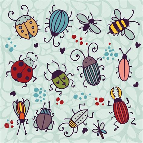 Cartoon Insects And Beetles Set — Stock Vector © Martynmarin 107160396