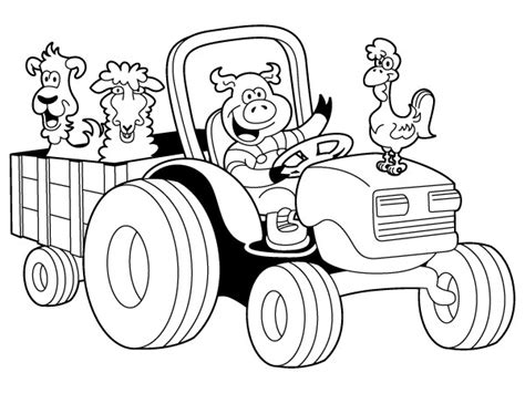 Coloriage Les Animaux Sur Le Tracteur Dessin Gratuit à Imprimer