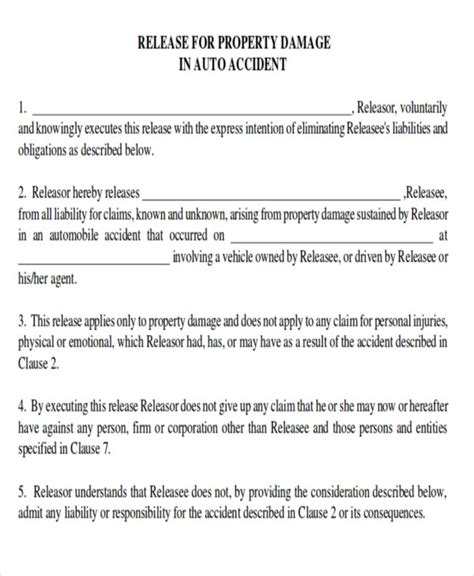 FREE 9+ Sample Property Damage Release Forms in MS Word | PDF