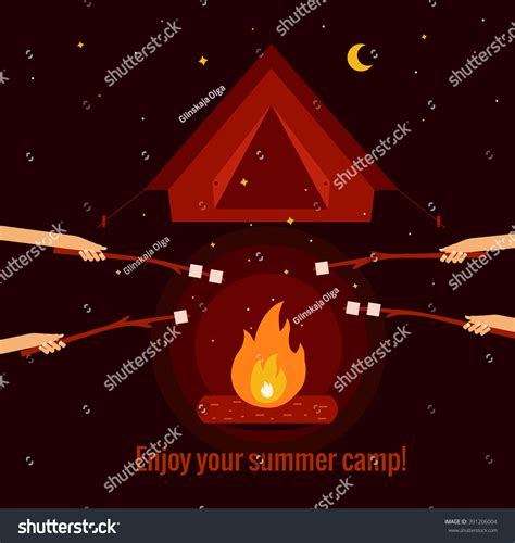 camping fire background flat illustration camping stock vector royalty free 391206004