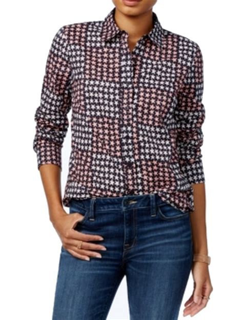 tommy hilfiger tommy hilfiger new blue womens size xs star print button down shirt walmart