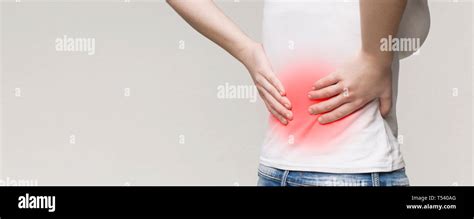 Back Pain Kidney Inflammation Woman Suffering From Backache Red