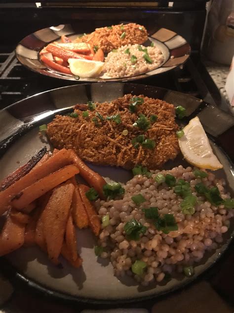 Pour half the topping over each chicken breast and press the coating into the sour cream mayo sauce. Crispy Parmesan Chicken. The sour cream binding and panko ...