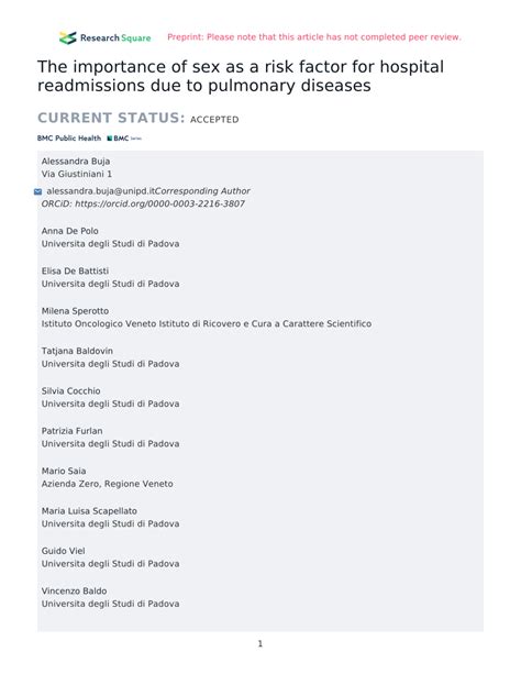 pdf the importance of sex as a risk factor for hospital readmissions due to pulmonary diseases