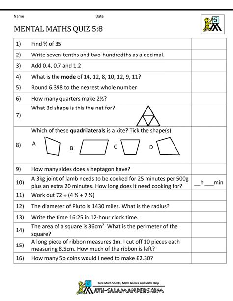 Free Printable Year 5 Maths Worksheets