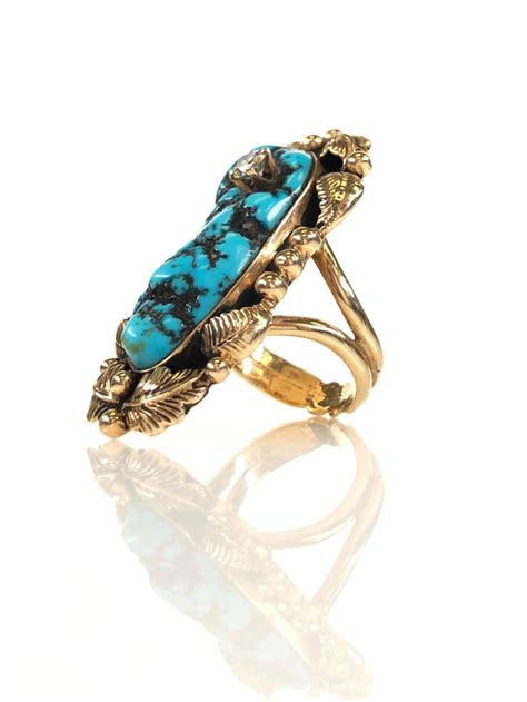 Lot LB 14K Gold Turquoise 36ct Diamond Ring