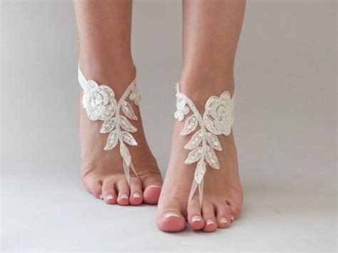 Free Ship White Or Ivory Lace Barefoot Sandals Beach Wedding Barefoot