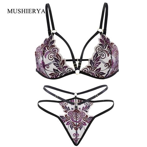 Mushierya Lingerie Set Erotic Ladies Sexy Lace Open Bra Set Transparent