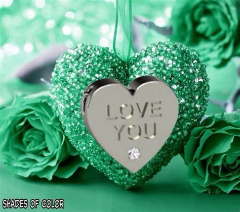 Green Sparkle Love You Hearts And Green Roses Christmas Ornaments