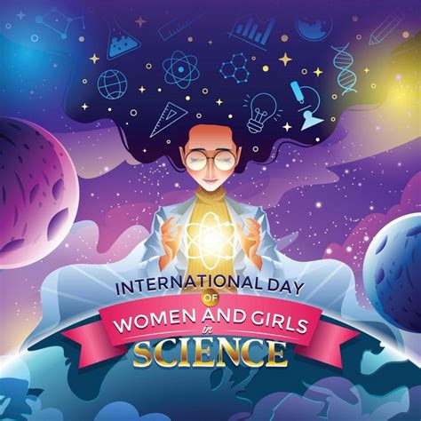 download international day of women and girls in science concept with scientist in space for