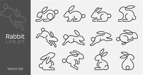 Rabbit Line Art Vector Set 2497302 Vector Art At Vecteezy