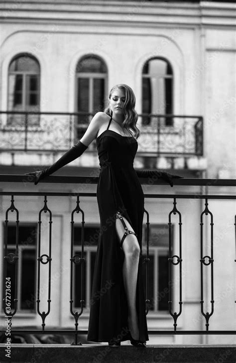 Sexy Girl In Classic Evening Dress Black And White Photo Film Luxury