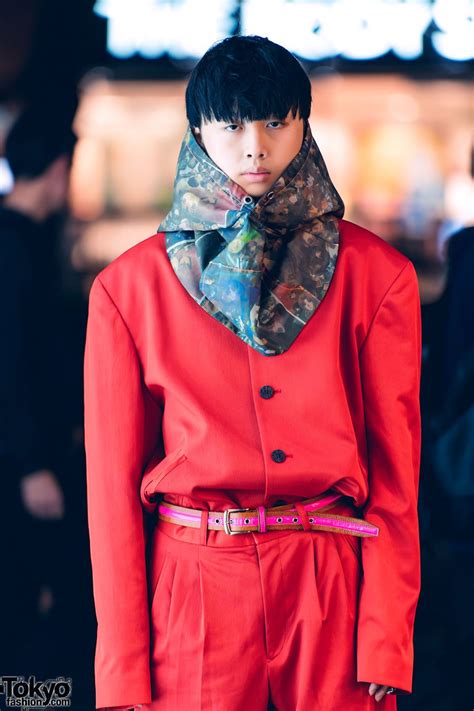 Harajuku Guy In All Red Hooded Japanese Streetwear From Tokyo Vintage