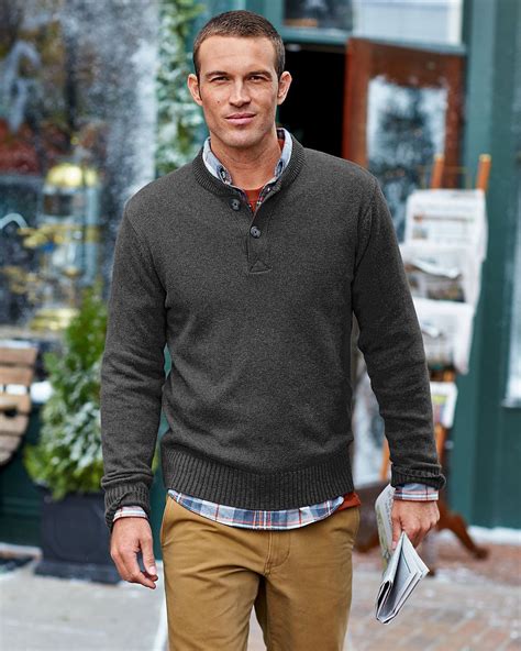 Mens Signature Cotton Henley Sweater Inspired By A Traditional Military Style Our Cotton