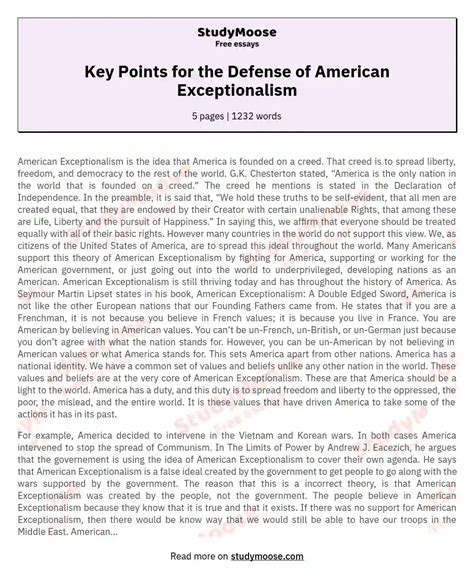 Key Points For The Defense Of American Exceptionalism Free Essay Example