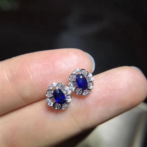 Fashion Elegant Round Hollow Natural Blue Sapphire Stud Earrings