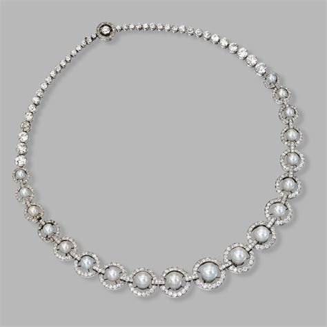 Platinum Natural Pearl And Diamond Necklace Circa 1935 Lot Pearl