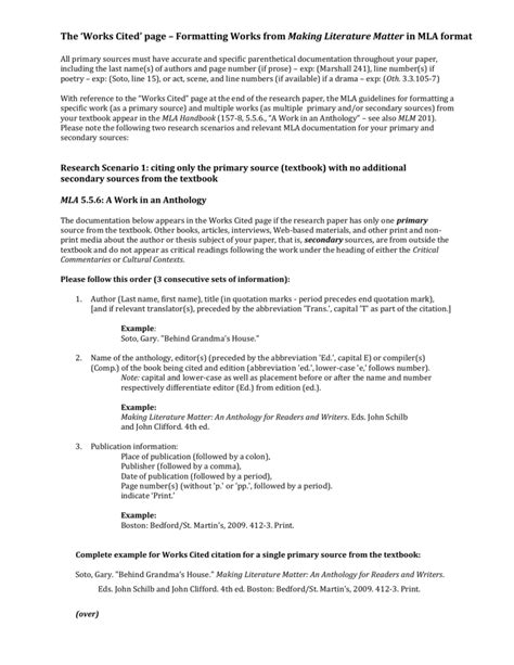 See purdue owl's handouts for how to this page features instructions on formatting a paper in mla style, but elsewhere on my site i have pages on writing personal essays and research. Work Cited: citing works from Making Literature Matter in MLA format