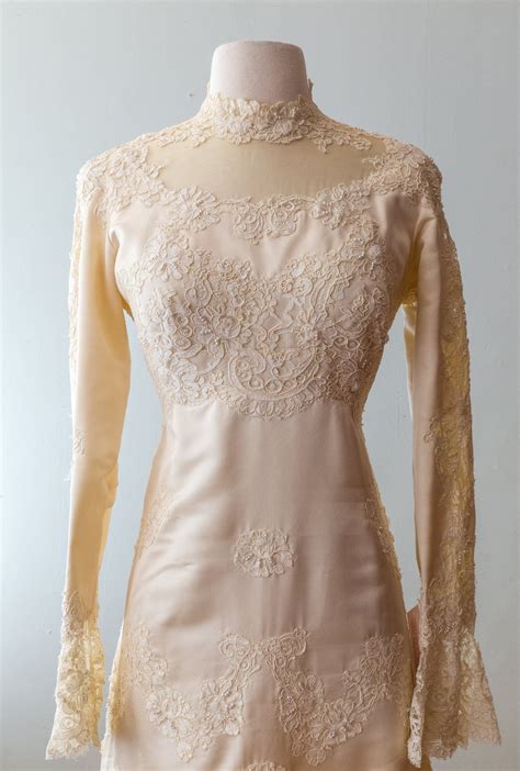 Vintage 1960s Wedding Dress 60s Silk Victorian Style Wedding Gown