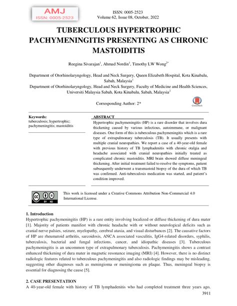 Pdf Tuberculous Hypertrophic Pachymeningitis Presenting As Chronic