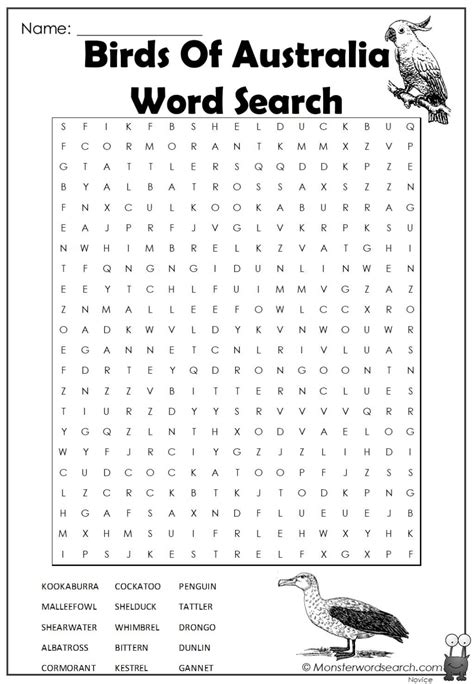 Birds Of Australia Word Search Monster Word Search