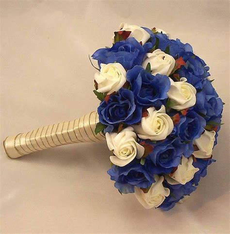 Bridal Bouquets Royal Blue And Ivory Rose Bridal Bouquet Silk Wedding