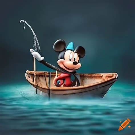 2d Artwork Of Mickey Mouse Fishing In A Boat