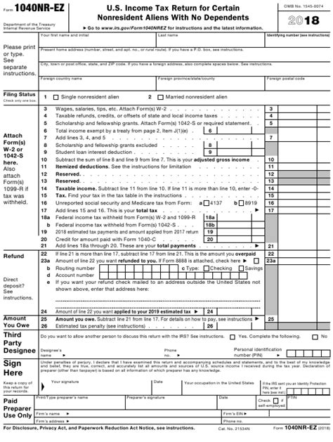 Irs Form 1040 Nr Ez Download Fillable Pdf Or Fill Online U 1040 Form
