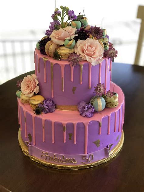 pink and purple drip 2 tier tiered cakes birthday simple birthday cake 2 tier birthday cakes