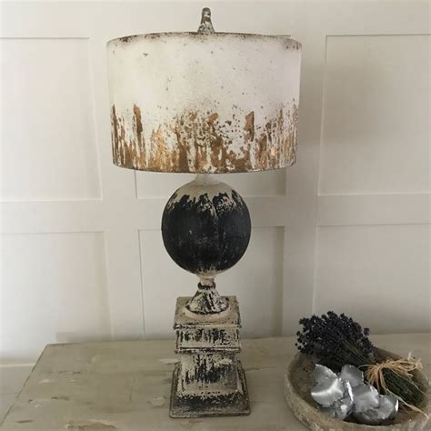 Distressed Handfinished Metal Table Lamp Cream Black Gold Metal Table