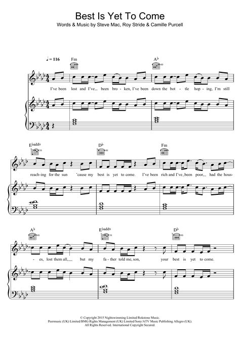 Best Is Yet To Come Sheet Music Luvbug Piano Vocal And Guitar Chords