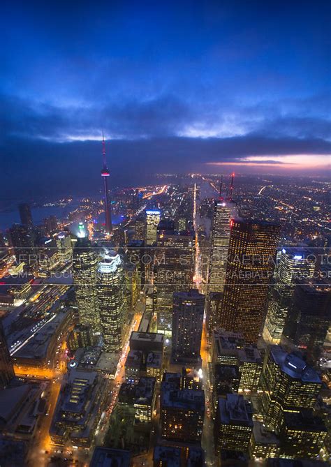 Aerial Photo Downtown Toronto City Skyline At Night