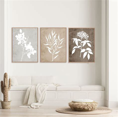 Brown Flower Digital Wall Art Set Of 3 Abstract Botanical Etsy In