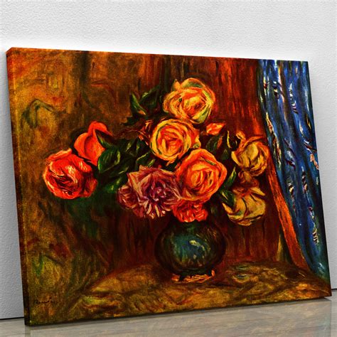 Still Life Roses Before A Blue Curtain By Renoir Canvas Print Or Poster