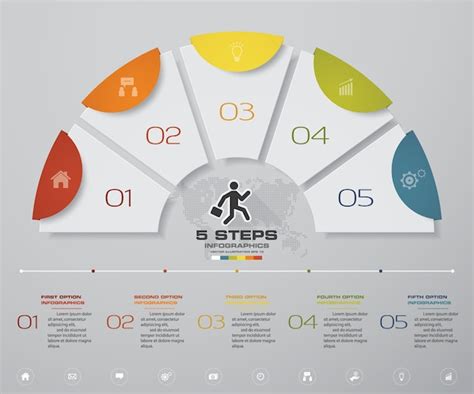 5 Steps Process Infographics Element Chart Premium Vector