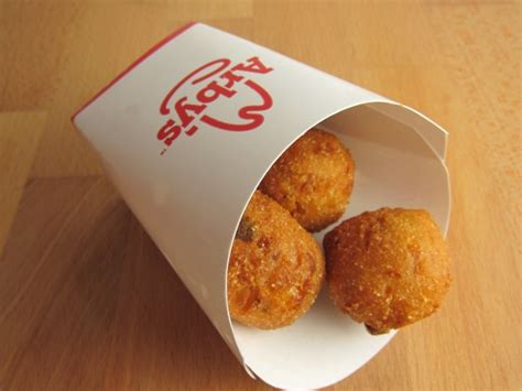 These hush puppies are quick and easy to prepare, using pancake mix and cornmeal for the batter. Review: Arby's - Jalapeno Hushpuppies | Brand Eating