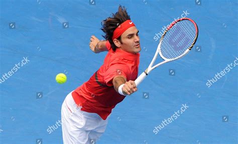 Switzerlands Roger Federer Returns During His Editorial Stock Photo