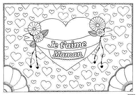 Coloriage Je Taime Maman Fete Des Meres Fond Coeurs Dessin Fete Des