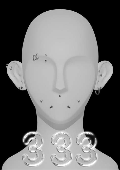 A White Mannequin Head With Silver Rings Around Its Neck And Eyes