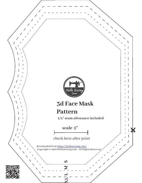 3d Face Mask Sewing Pattern Template Download Printable Pdf