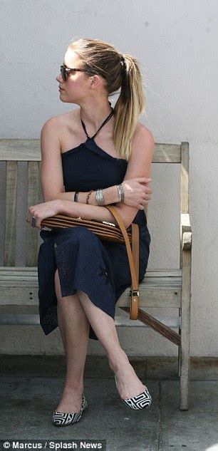 Amber Heard Looks Lovely In Navy Sundress As She Catches Up With A