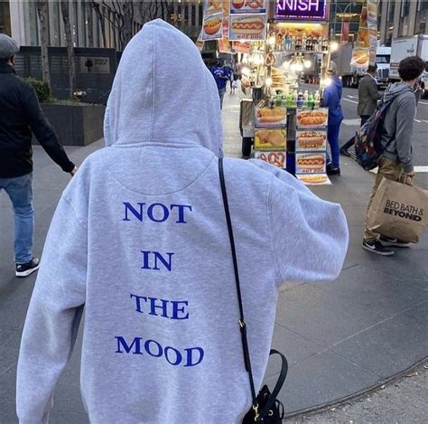 sweatshirt hoodie with text on the back not in the mood grey or gray sweatshirt hoodie with
