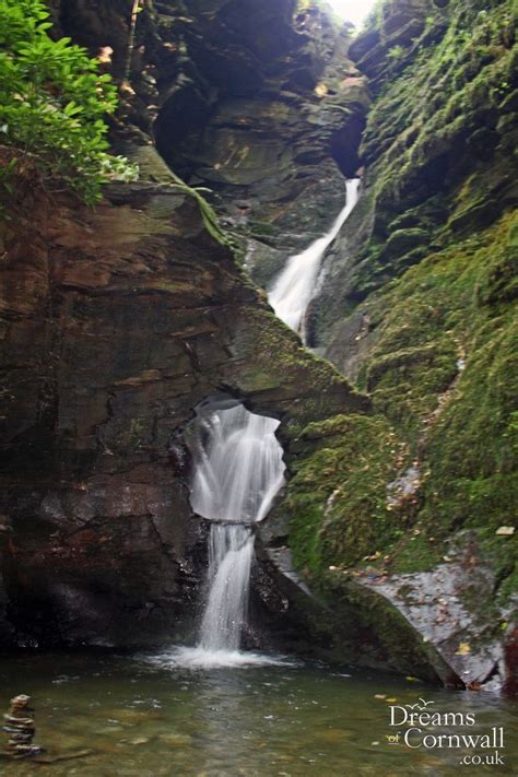 The 60ft Waterfall At St Nectans Glen Near Tintagel In North Cornwall
