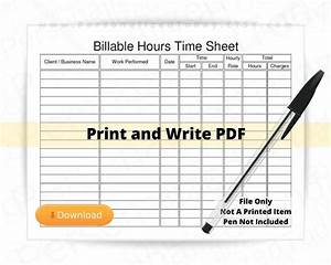 Billable Hours Timesheet Fillable And Printable Pdf Digital Etsy