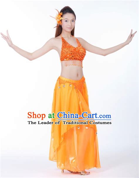 Indian Performance Beads Tassel Bra And Skirt Traditional Belly Dance Red Uniforms Asian
