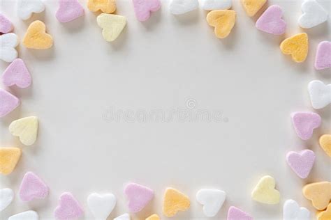 Heart Shaped Colorful Candy On White Background With Copy Space Sweets